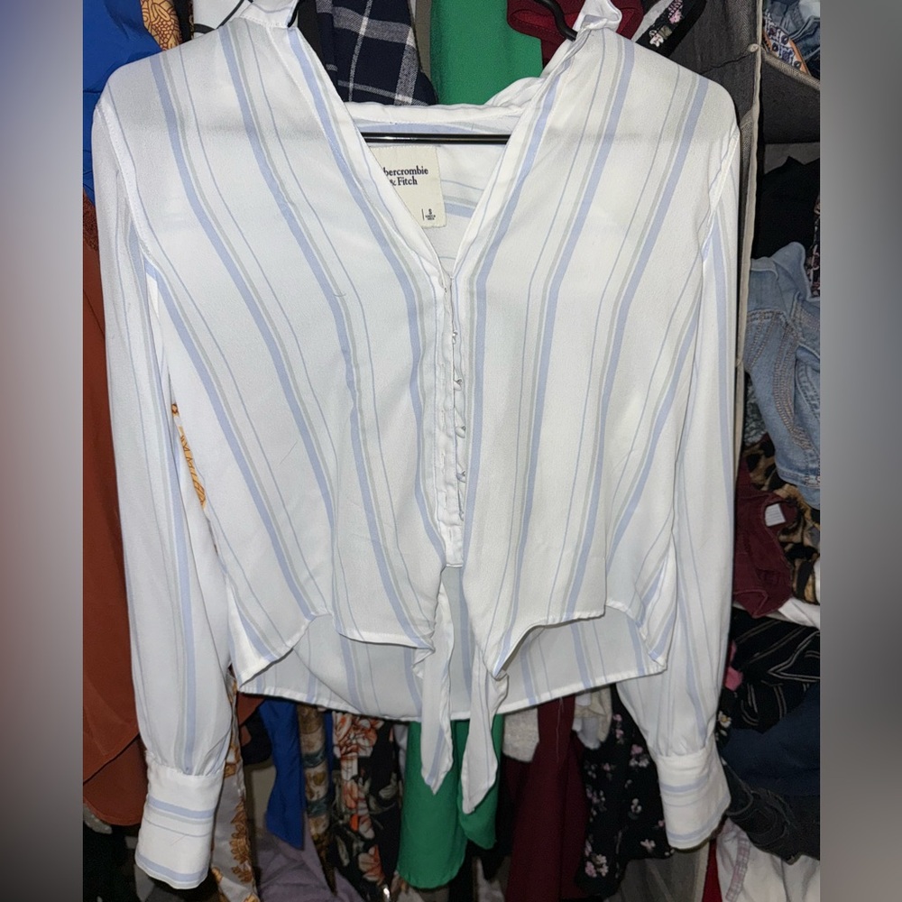 Abercrombie & Fitch White and Blue Striped Button Down Shirt